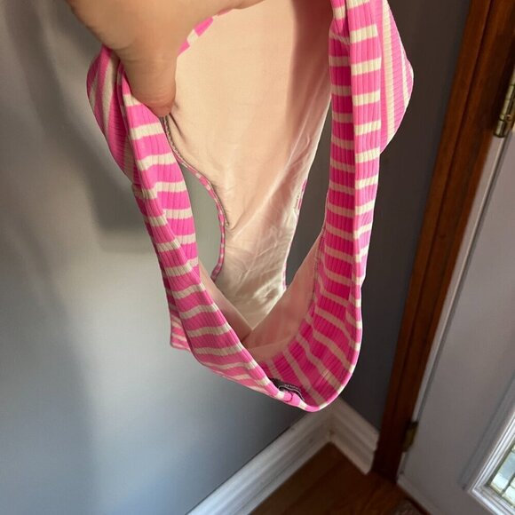 Aerie high waisted bikini bottoms High Cut Pink White Stripes Size Small - Picture 6 of 6